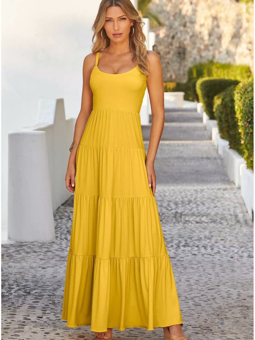 Boston Proper Knit Tiered Maxi Dress in Dandelion, size L